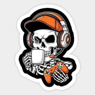 ☕Coffee, Gaming, Repeat - Hardcore Gamer Skeleton Sticker
